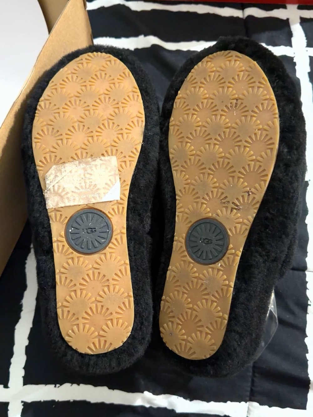 UGG Black Fuzzy Slip-On Women's Slippers
